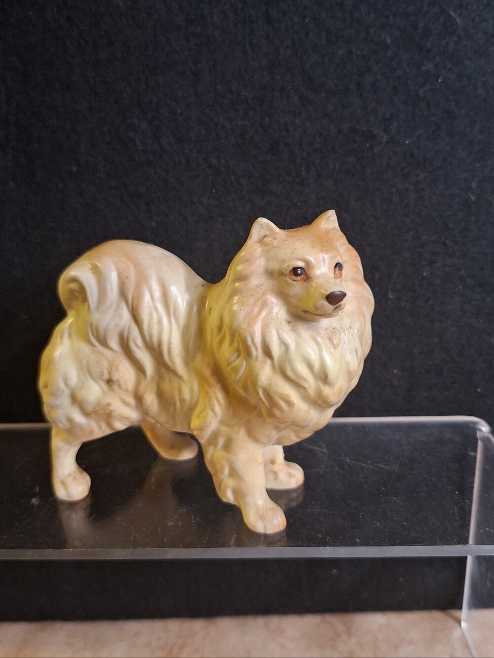 Pomeranian Figurine Porcelain Japan Cream Tan 4" Collectible Dog